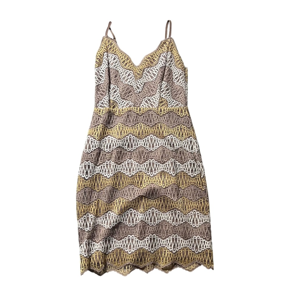 Storia Womens Geometric Lace Mini Dress Mauve Gold White V-Neck Small SD1367S